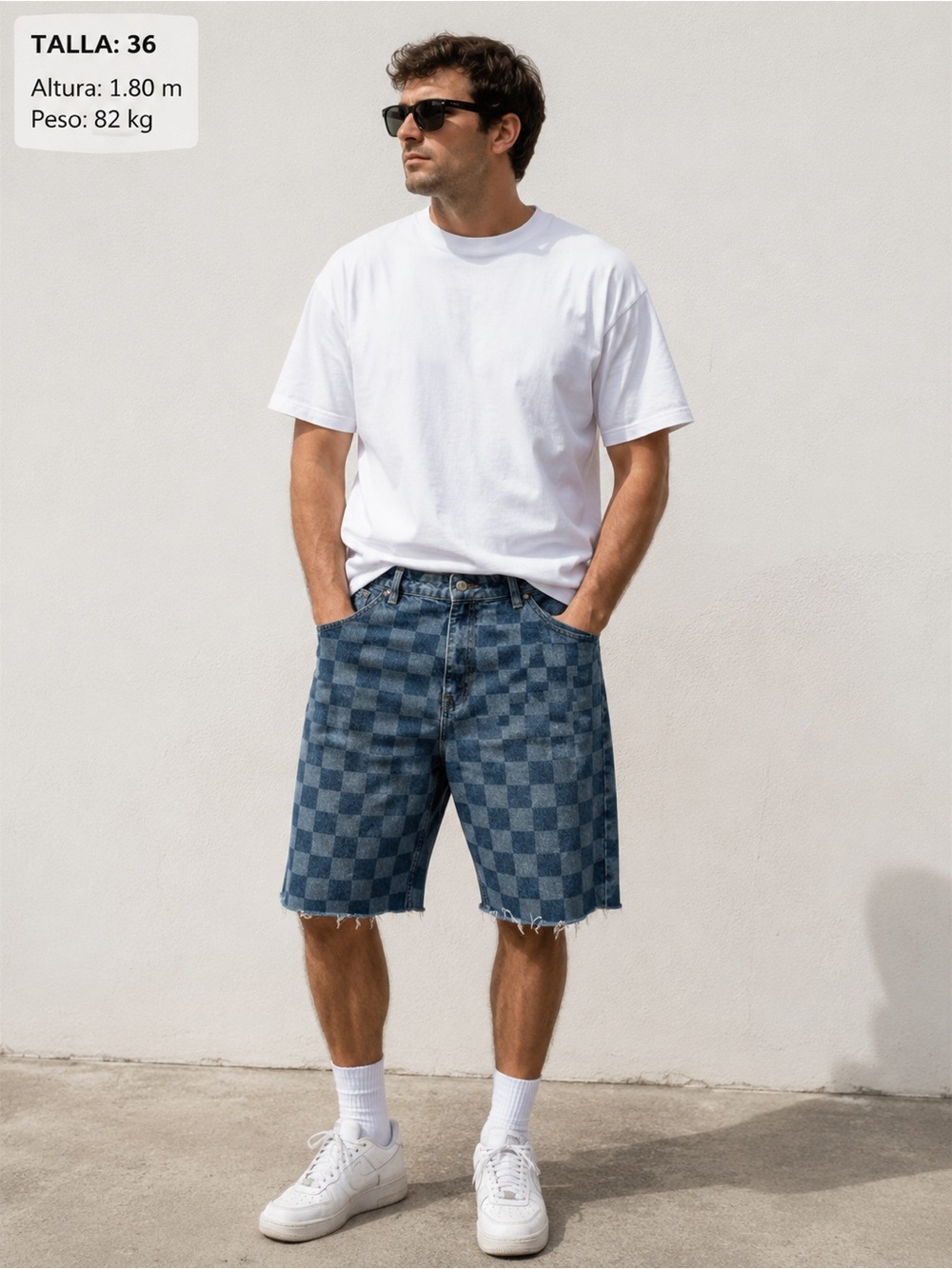 Checkerboard Blue Denim Jean Shorts